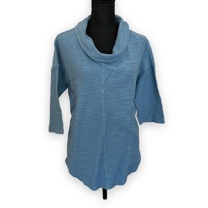 Christopher & banks textured blue half sleeve pull over cowl neck top